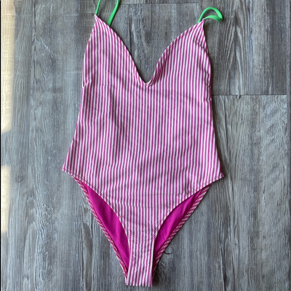 Zara pink and white stripe one piece swimsuit